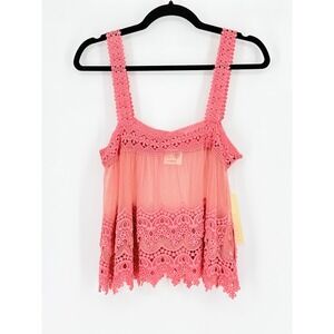 Everleigh New Fairy Y2K Crochet Lace Sheer Festival Pink Mesh Camisole Top